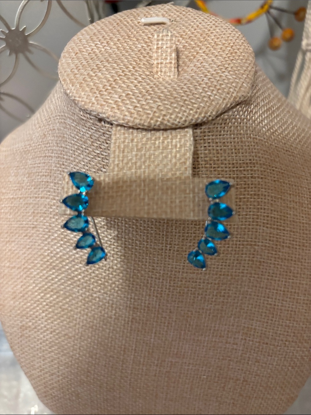 Blue Teardrop Crystal Ear Climbers - Elegant Women's Earrings